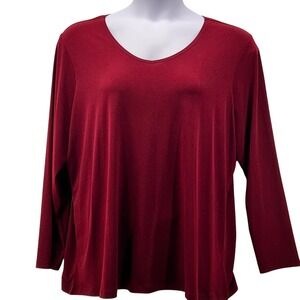 Susan‎ Graver Womans Blouse Size 1x Maroon Slinky Knit Capsule Fall Holiday